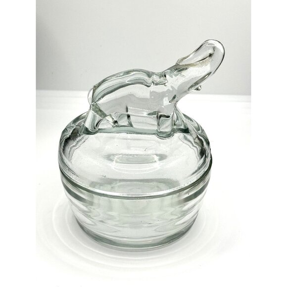 Vintage Jeanette Elephant Crystal Clear Glass Powder Trinket Covered Dish - Picture 2 of 9
